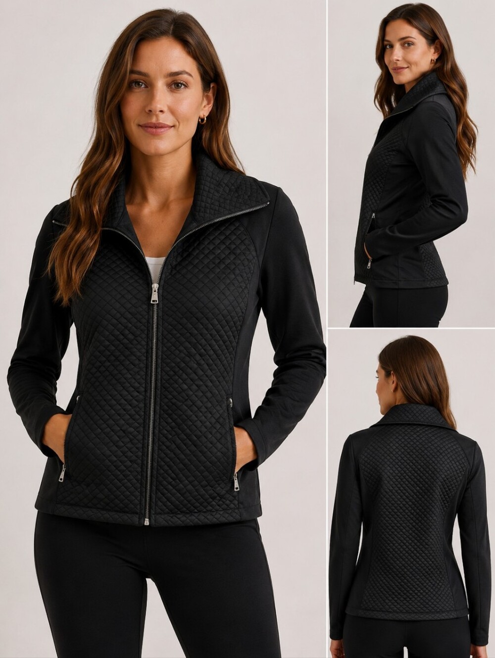 Lauren Ralph Lauren Quilted Full Zip Black Jkt Women's  Pockets Funnel Neck Sz S